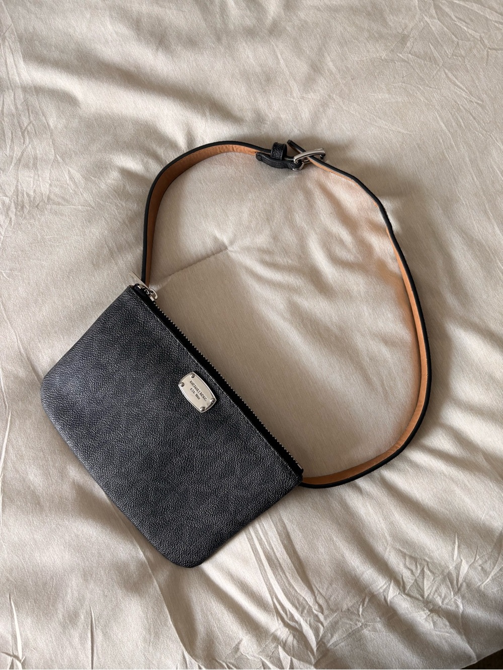 Michael Kors Black Crossbody Belt Bag with Tan Trim